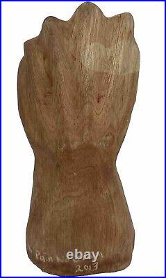 Carved Solid Wood Clenched Power Raised Fist Hand Sculpture READ