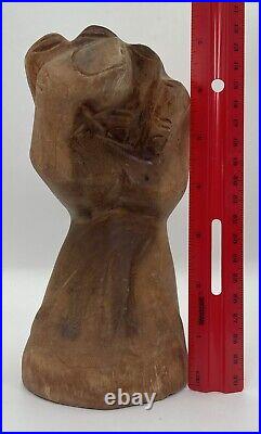 Carved Solid Wood Clenched Power Raised Fist Hand Sculpture READ