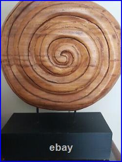 Carved Teak Hard Wood Spiral Carving Withbase Gorgeous 18 Diameter