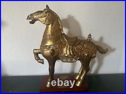 Carved Wood Chinese Tang Horse Sculpture Statue Figure