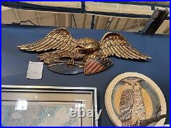 Carved Wood Folk Art Eagle Americana 41W Gilt And Painted American Shield