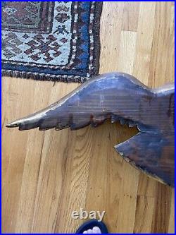 Carved Wood Folk Art Eagle Americana 41W Gilt And Painted American Shield