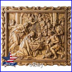 Carved Wood Icon Nativity Birth of Jesus picture painting decor sculpture art 3D