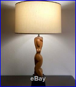 Carved Wood Nude Sculptural Table Lamp, 1950s Modernism in Manner of Heifetz