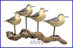 Carved Wood Shore Birds Perched On Driftwood Made By Artist David Personius 1987