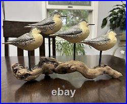 Carved Wood Shore Birds Perched On Driftwood Made By Artist David Personius 1987