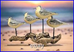 Carved Wood Shore Birds Perched On Driftwood Made By Artist David Personius 1987