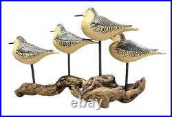 Carved Wood Shore Birds Perched On Driftwood Made By Artist David Personius 1987