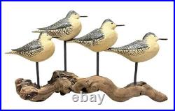 Carved Wood Shore Birds Perched On Driftwood Made By Artist David Personius 1987