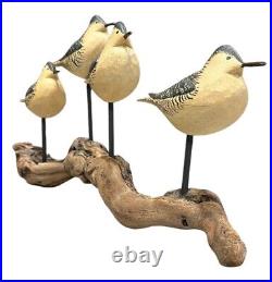 Carved Wood Shore Birds Perched On Driftwood Made By Artist David Personius 1987