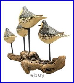 Carved Wood Shore Birds Perched On Driftwood Made By Artist David Personius 1987