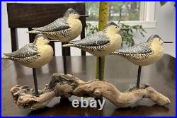 Carved Wood Shore Birds Perched On Driftwood Made By Artist David Personius 1987