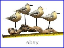 Carved Wood Shore Birds Perched On Driftwood Made By Artist David Personius 1987