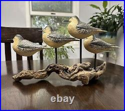 Carved Wood Shore Birds Perched On Driftwood Made By Artist David Personius 1987