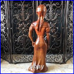 Carved Wood Statue Large Vintage Handcrafted Wooden Folk Art Woman Sculpture