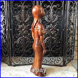 Carved Wood Statue Large Vintage Handcrafted Wooden Folk Art Woman Sculpture