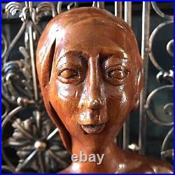 Carved Wood Statue Large Vintage Handcrafted Wooden Folk Art Woman Sculpture