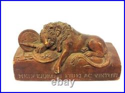 Carved Wood Wooden Helvetiorum Fidei AC Virtuti Lion Monument Carving Figure