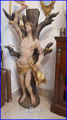 Carved wood St Sebastian. Mannerism dating c1600's early 1700's. Large 150 cm