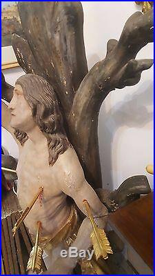 Carved wood St Sebastian. Mannerism dating c1600's early 1700's. Large 150 cm