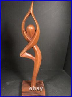 Carved wood Yoga sculpture Vrksasana figure, Vintage wooden tree pose carving