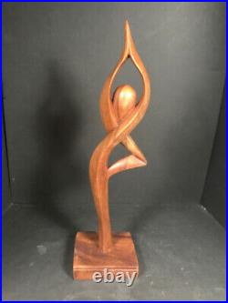 Carved wood Yoga sculpture Vrksasana figure, Vintage wooden tree pose carving