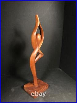 Carved wood Yoga sculpture Vrksasana figure, Vintage wooden tree pose carving