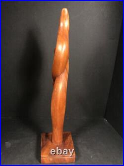 Carved wood Yoga sculpture Vrksasana figure, Vintage wooden tree pose carving