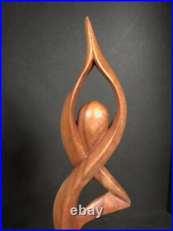 Carved wood Yoga sculpture Vrksasana figure, Vintage wooden tree pose carving