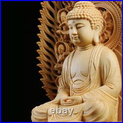 Carving Cypress Wood Shakyamuni Buddha Statue Hand Carved Sculpture Crafts