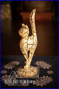 Cat Lacque Sculpture, Vietnam Artisan Craft, Lacquer Gift, Exquisite Cat Statue