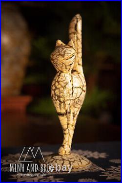Cat Lacque Sculpture, Vietnam Artisan Craft, Lacquer Gift, Exquisite Cat Statue