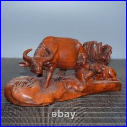 Cattle and children statue natural wood carving desktop decoration woodwork gift