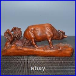 Cattle and children statue natural wood carving desktop decoration woodwork gift