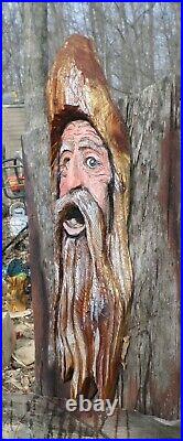 Cedar Carved Hanging Face Chainsaw Art, Sculpture, Home, And Garden Décor, Folk