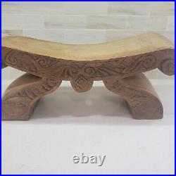 Ceremonial Metate Hand-Carved Footrest or Stool or Headrest Wood Art Sculpture