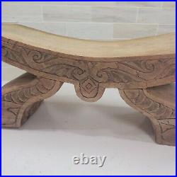 Ceremonial Metate Hand-Carved Footrest or Stool or Headrest Wood Art Sculpture