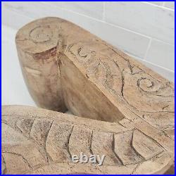 Ceremonial Metate Hand-Carved Footrest or Stool or Headrest Wood Art Sculpture