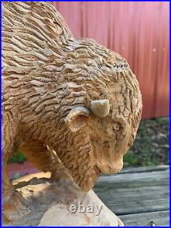 Chainsaw Carved BUFFALO Wood Carving BUFFALO Sculpture Cabin Decor Rustic