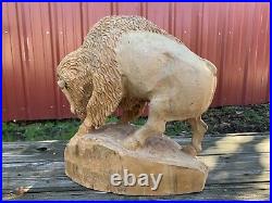 Chainsaw Carved BUFFALO Wood Carving BUFFALO Sculpture Cabin Decor Rustic