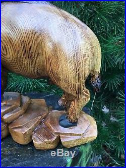 Chainsaw Carved BUFFALO Wood Carving OAK Wood BUFFALO Sculpture ONE of a KIND