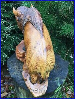 Chainsaw Carved BUFFALO Wood Carving OAK Wood BUFFALO Sculpture ONE of a KIND