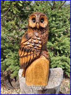 Chainsaw Carved Barred Owl Wood Carving Owls Sculpture Statue Rustic Handmade