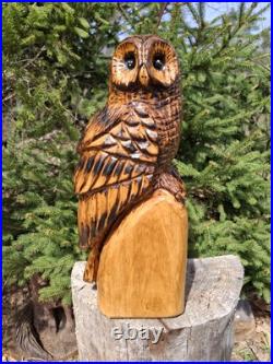 Chainsaw Carved Barred Owl Wood Carving Owls Sculpture Statue Rustic Handmade