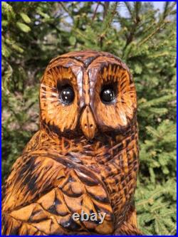 Chainsaw Carved Barred Owl Wood Carving Owls Sculpture Statue Rustic Handmade