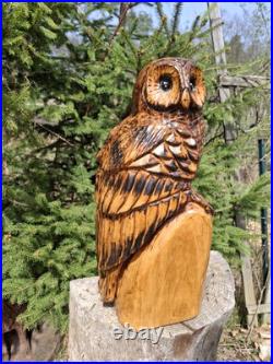 Chainsaw Carved Barred Owl Wood Carving Owls Sculpture Statue Rustic Handmade