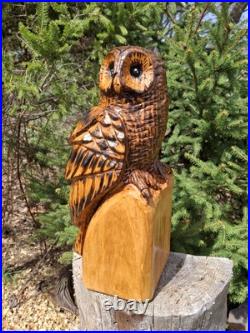 Chainsaw Carved Barred Owl Wood Carving Owls Sculpture Statue Rustic Handmade