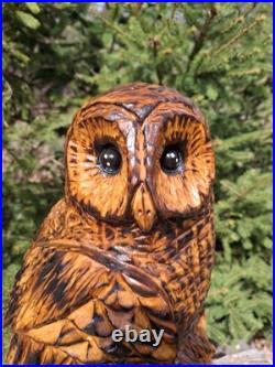Chainsaw Carved Barred Owl Wood Carving Owls Sculpture Statue Rustic Handmade