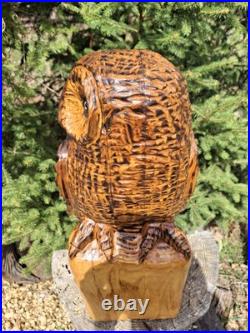 Chainsaw Carved Barred Owl Wood Carving Owls Sculpture Statue Rustic Handmade