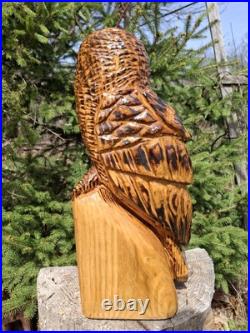 Chainsaw Carved Barred Owl Wood Carving Owls Sculpture Statue Rustic Handmade